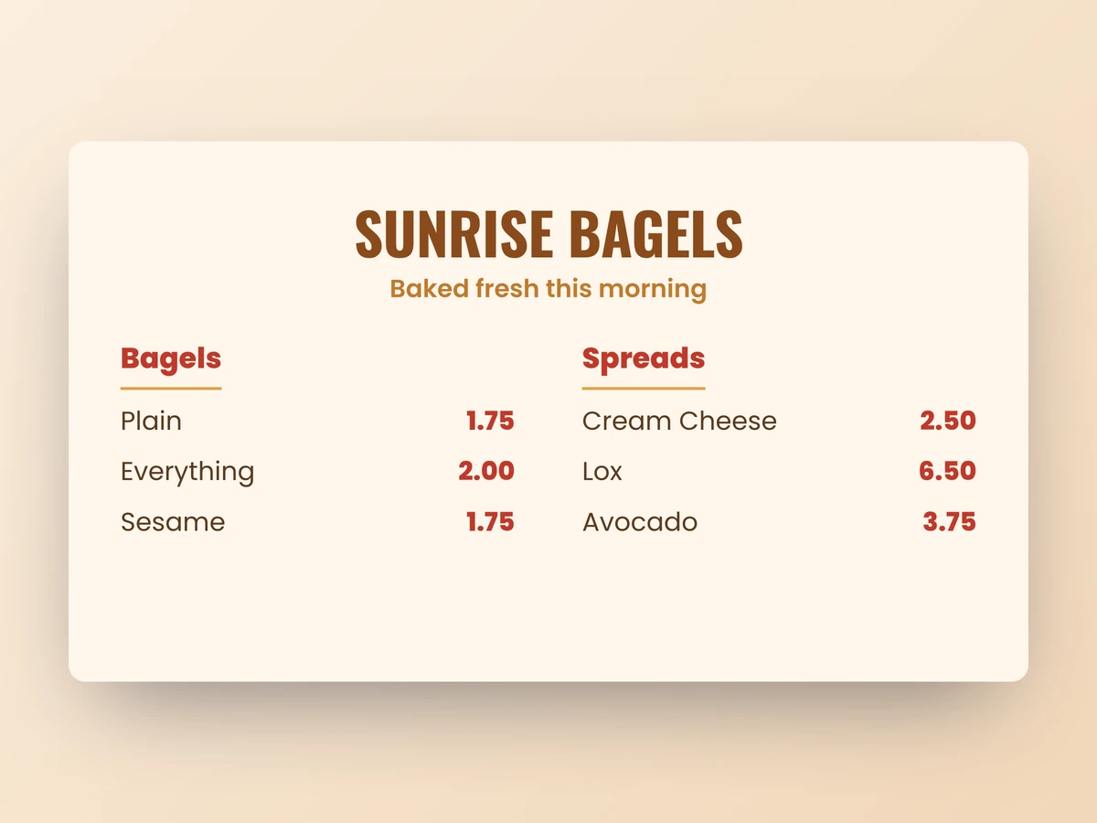 A breakfast bagel menu board designed in ADigital