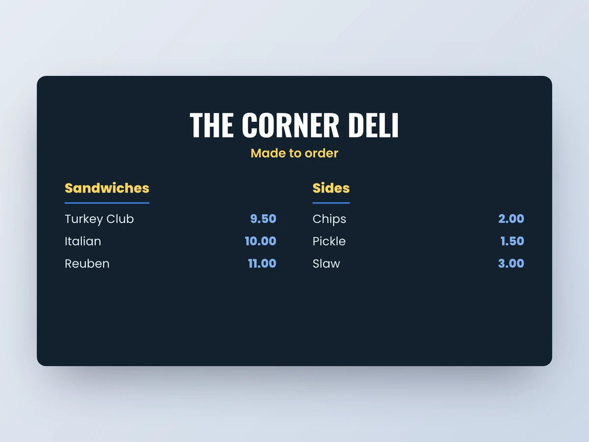 A deli menu board designed in ADigital