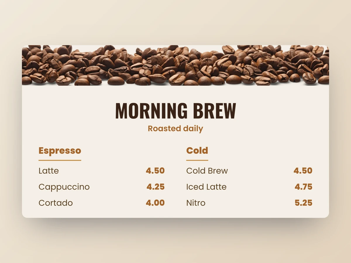 A café menu board designed in ADigital