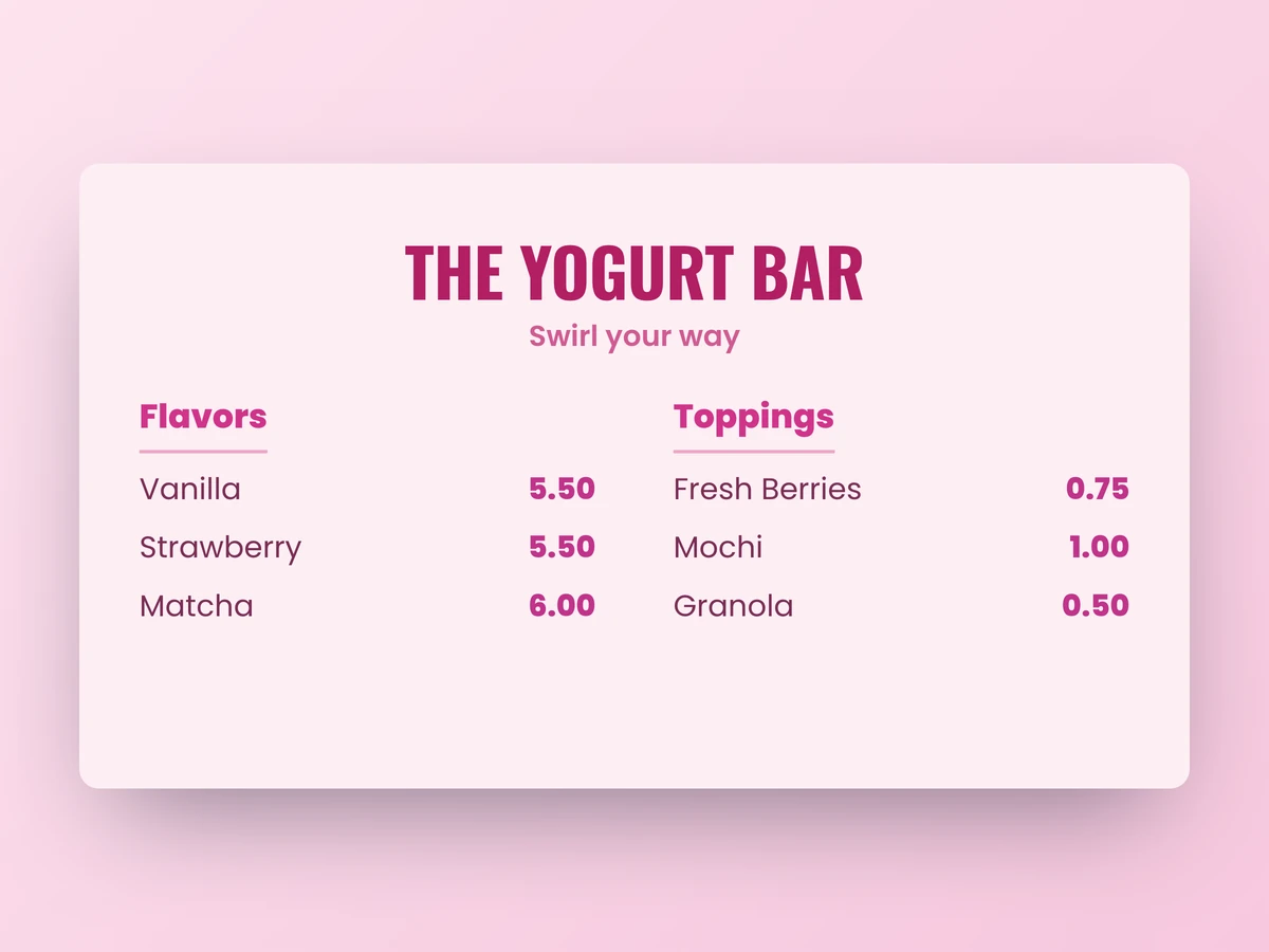 A frozen-yogurt menu board designed in ADigital