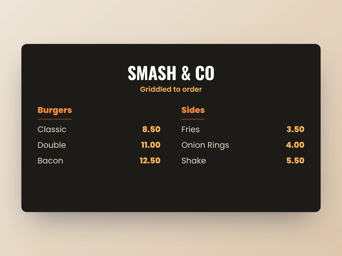 A quick-service burger menu board designed in ADigital