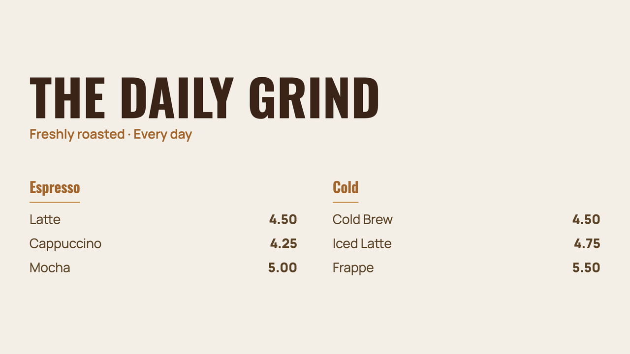 Two-column menu board