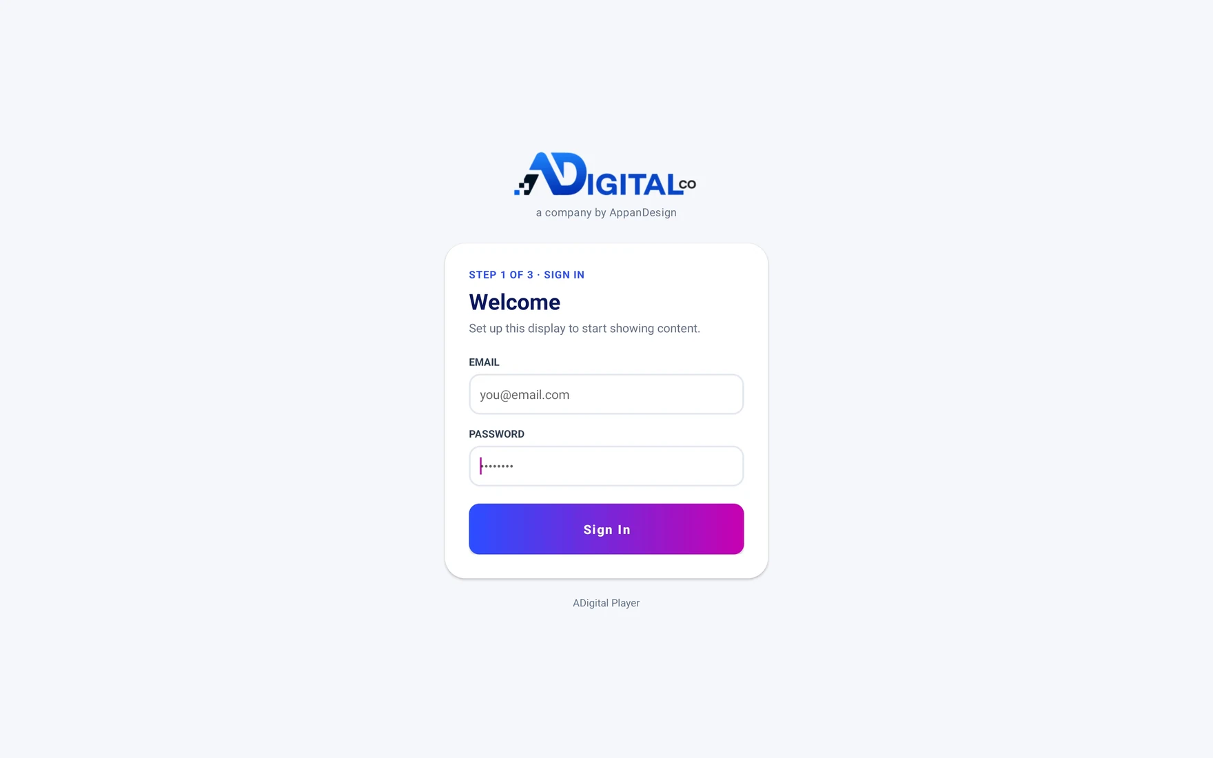 Signing in on the ADigital player
