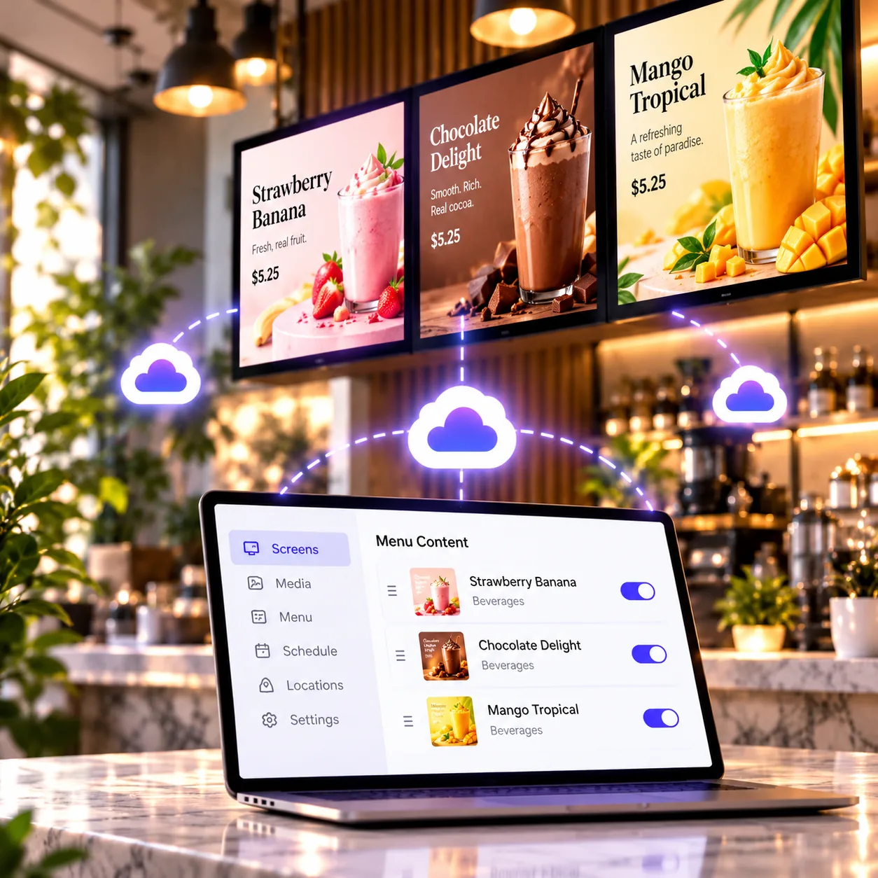 Real-time updates digital menu board feature illustration