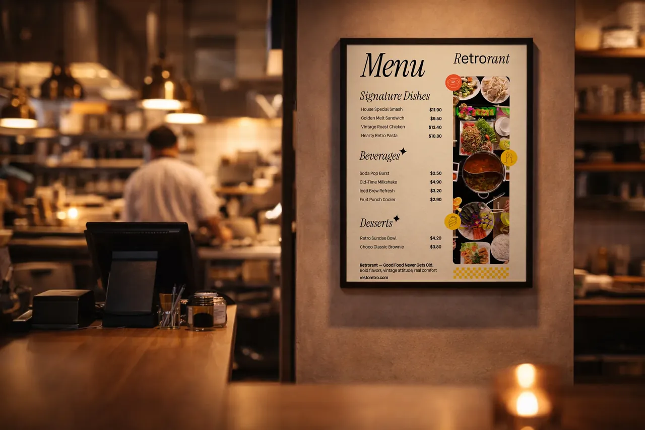 ADigital menu board above a frozen yogurt counter